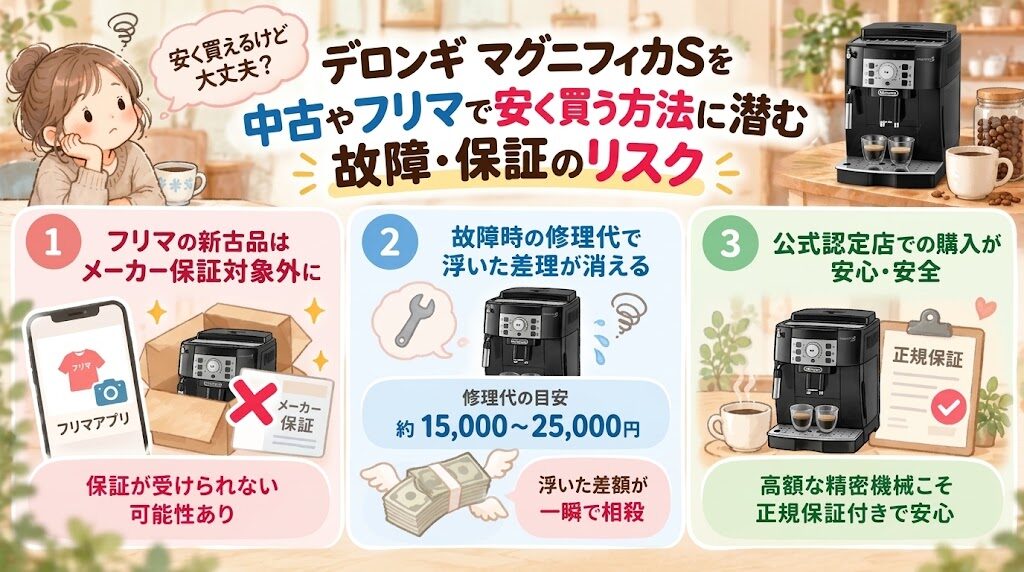 デロンギマグニフィカSを中古やフリマで安く買う方法に潜む故障・保証のリスク