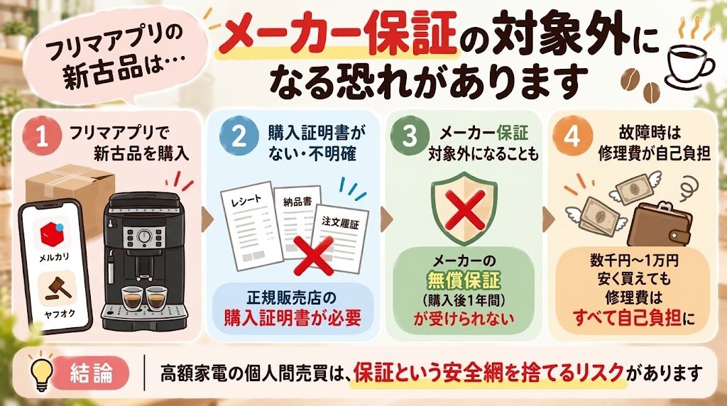メルカリ・ヤフオクでマグニフィカSの新古品を買う際の購入証明とメーカー保証のリスク