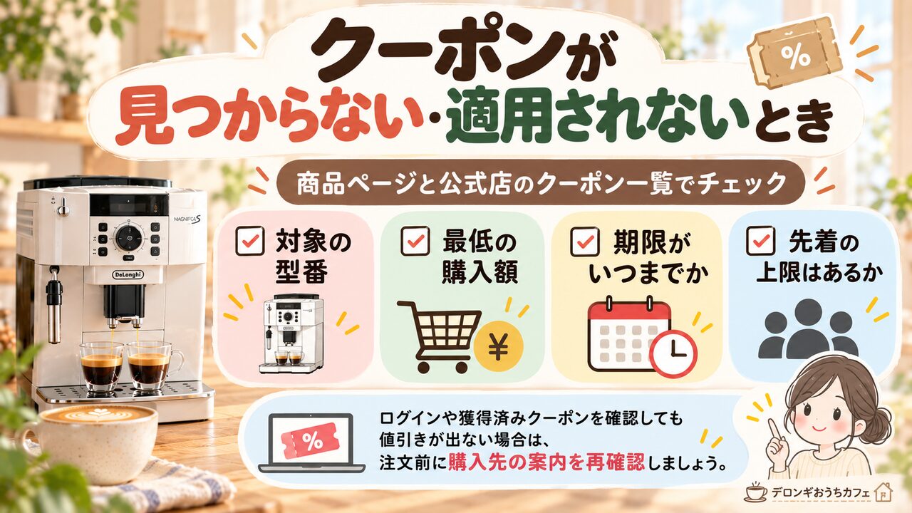 デロンギのコーヒーメーカーのクーポンが見つからない・適用されないとき