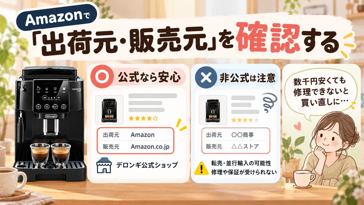 デロンギの「出荷元・販売元」を確認する