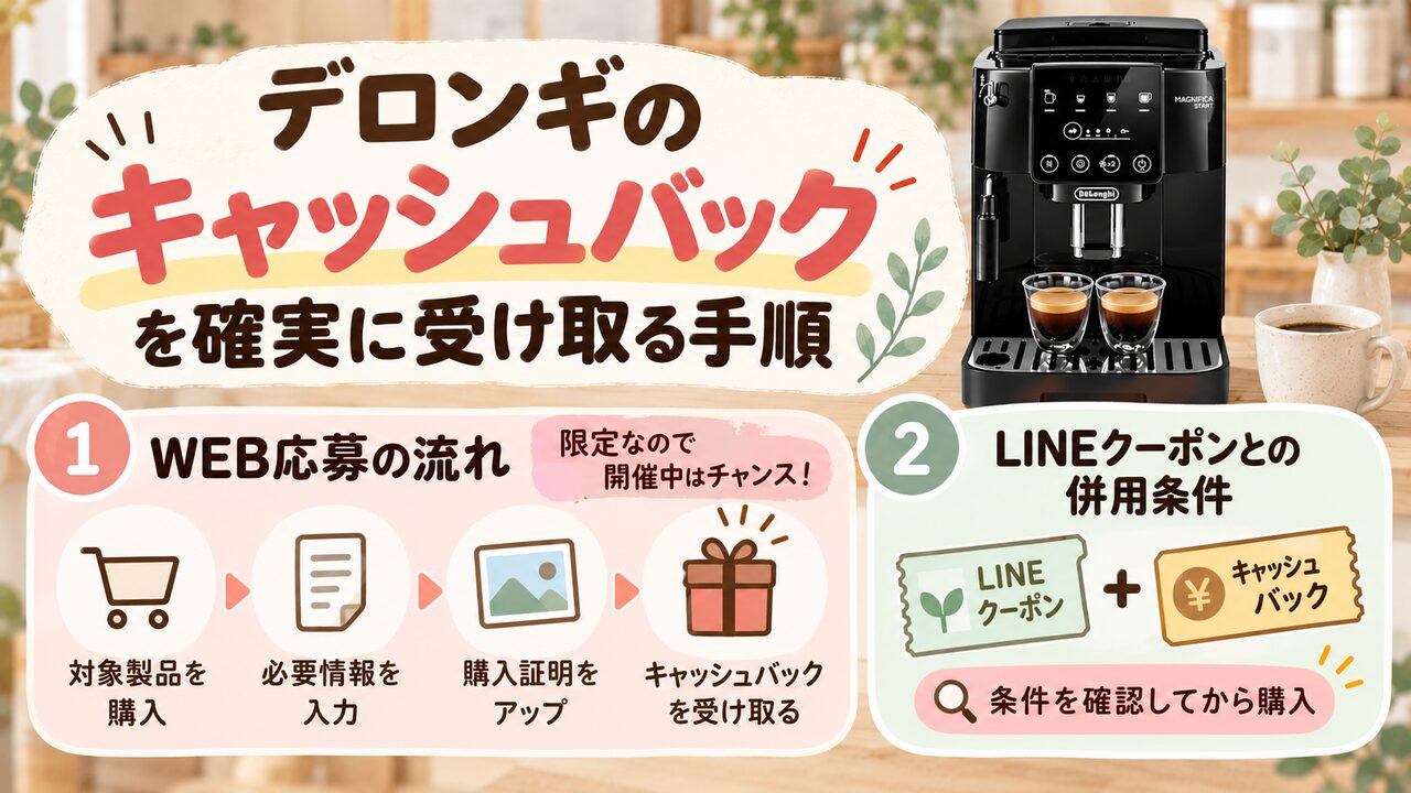 デロンギのキャッシュバックを確実に受け取る手順