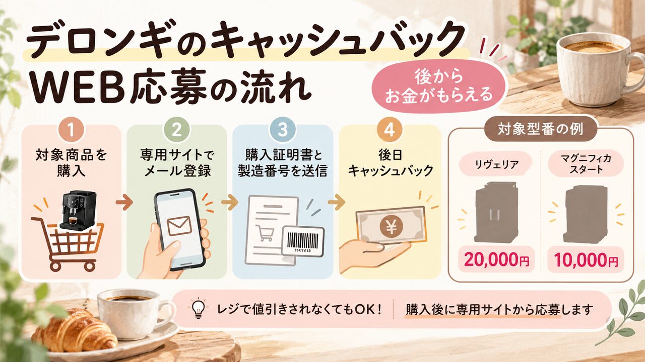 デロンギキャッシュバックWEB応募の流れ