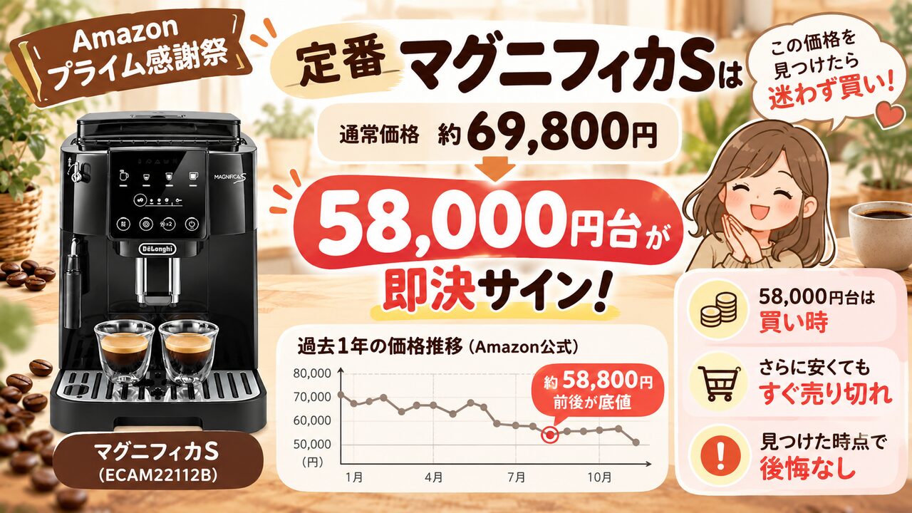 定番「マグニフィカS」は通常約69,800円→58,000円台が即決サイン
