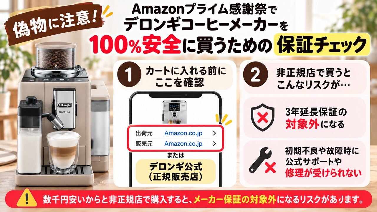 偽物に注意！Amazonプライム感謝祭でデロンギコーヒーメーカーを100%安全に買うための保証チェック