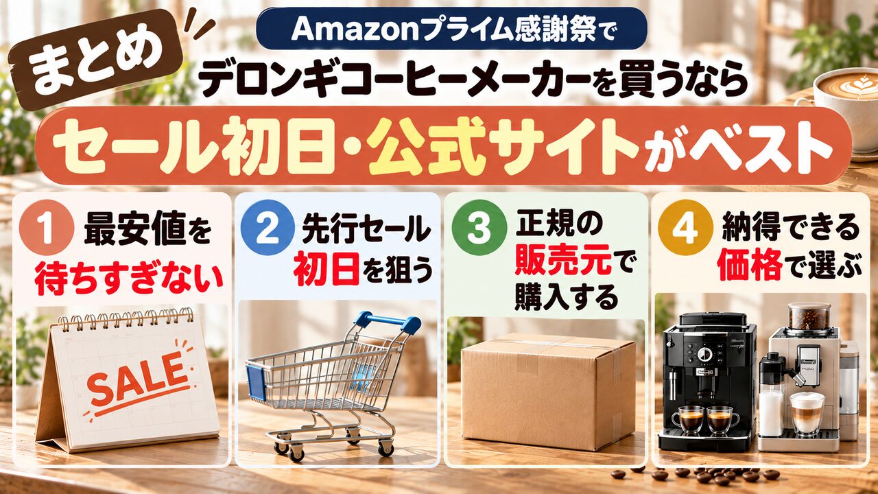 まとめ｜Amazonプライム感謝祭でデロンギコーヒーメーカーを買うならセール初日・公式サイトで購入がベスト