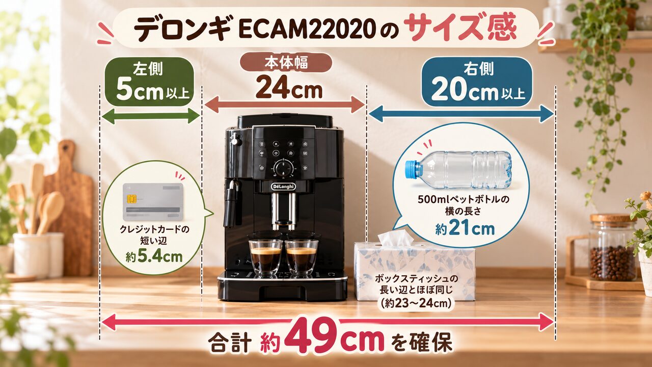 デロンギECAM22020を置く時に必要な実際のサイズ感