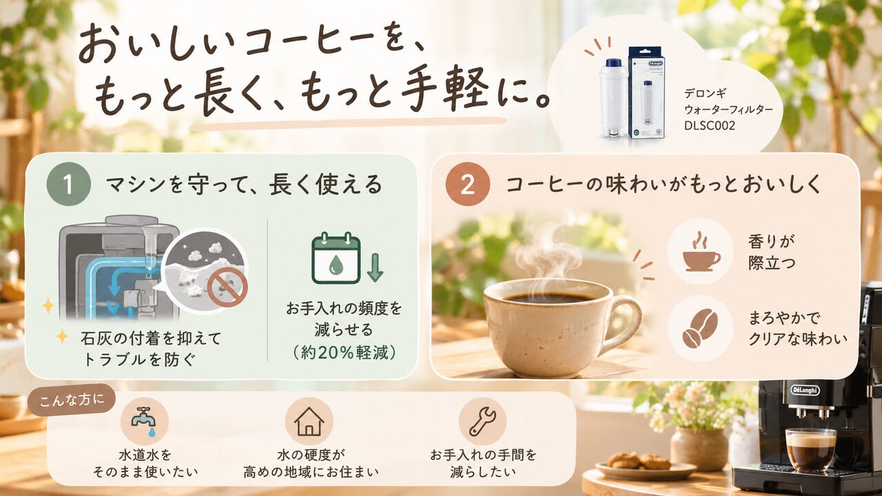 デロンギのウォーターフィルターを使うと何が違うの？