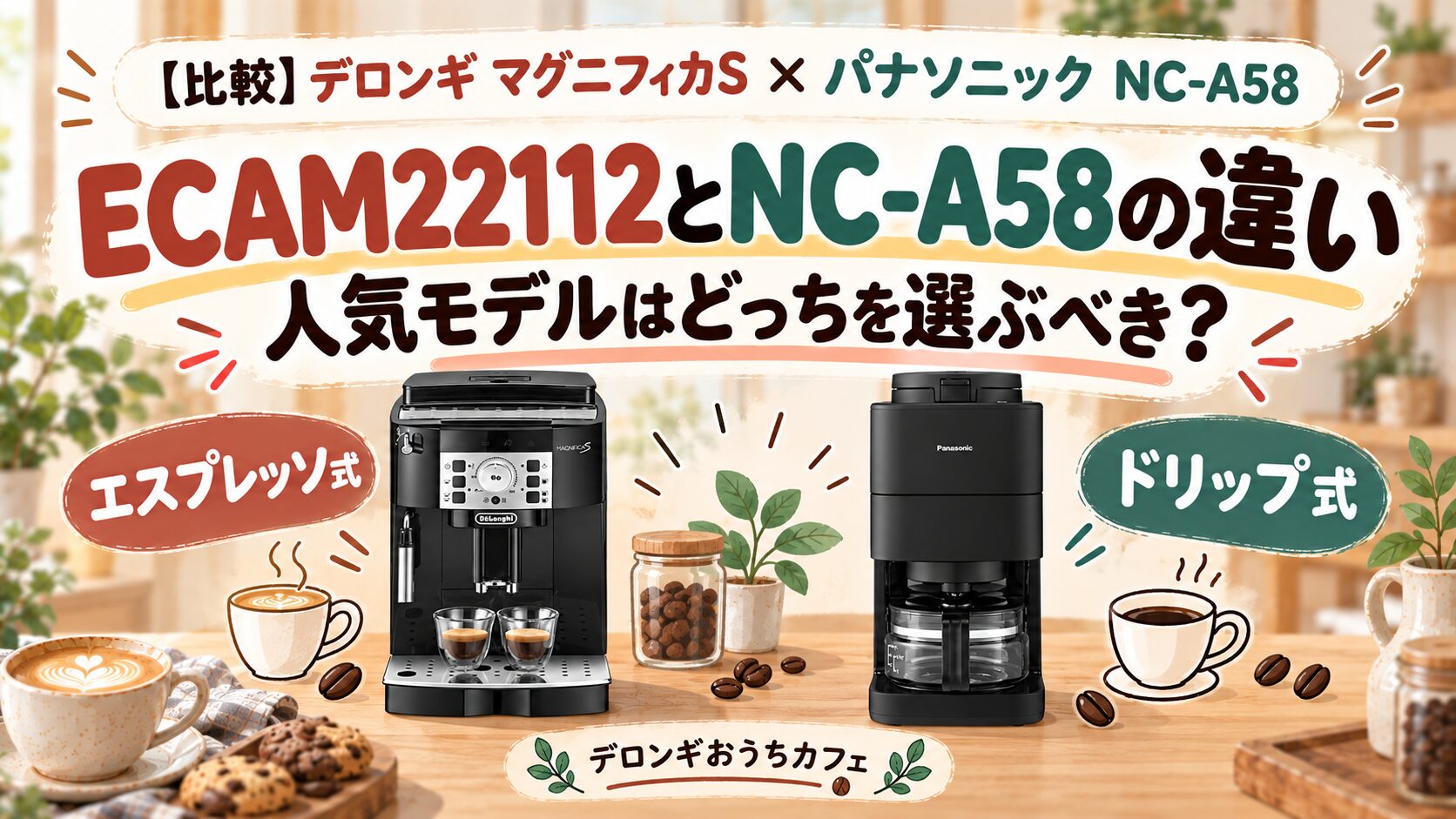 【比較】デロンギマグニフィカSのECAM22112とパナソニックNC-A58違い|どっちがおすすめ?