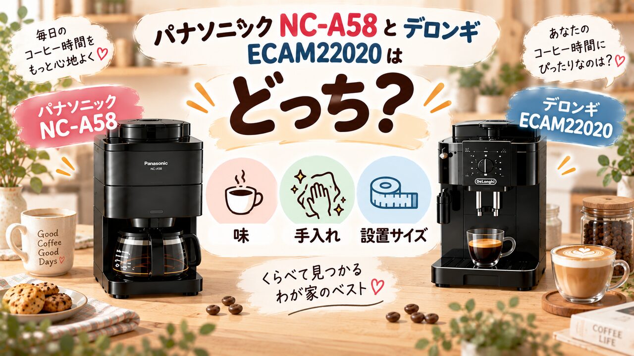 パナソニックNC-A58とデロンギECAM22020の違いは？価格差・味・手入れを比較