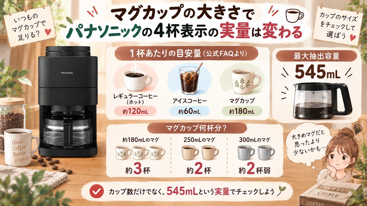 パナソニックNC-A58の4杯表示とマグカップ容量の違い