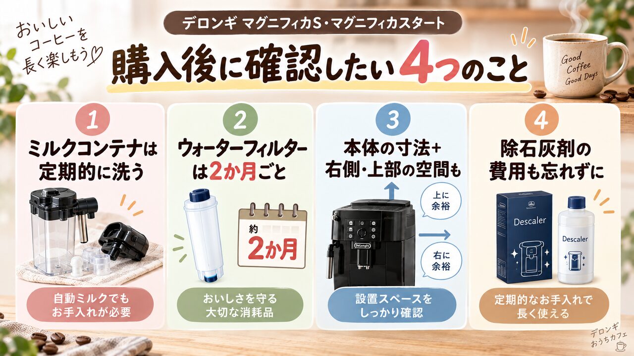 購入後に確認したい点｜ECAM22112とECAM22062の維持費と設置スペース