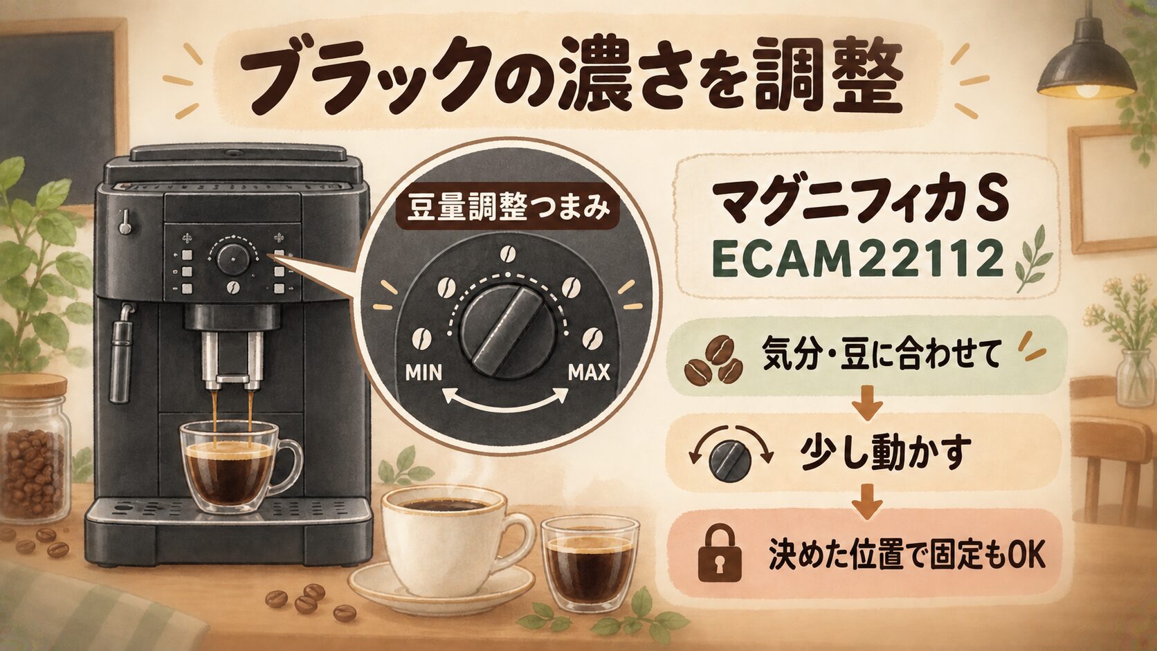 ブラックの濃さを細かく調整：デロンギマグニフィカSのECAM22112