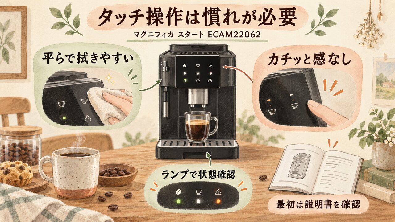 デロンギマグニフィカスタートのECAM22062｜タッチパネルの操作に慣れが必要