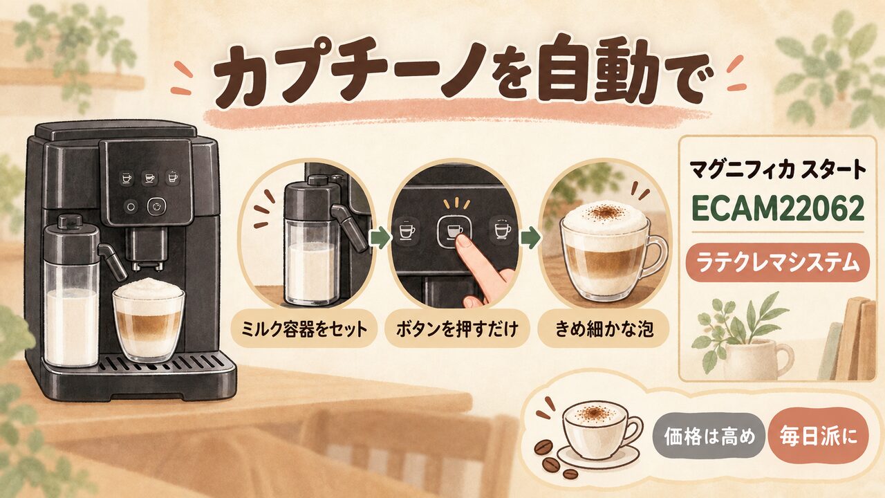 カプチーノを自動で作りたい：デロンギマグニフィカスタートのECAM22062