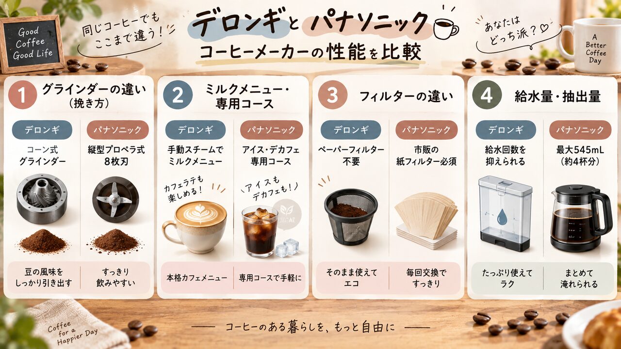 デロンギとパナソニックの性能・使い勝手を比較