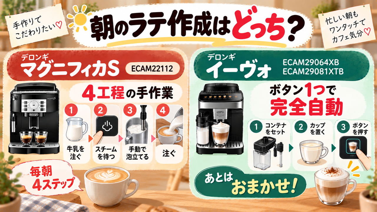 朝のラテ作成：手作業ゼロのイーヴォが快適