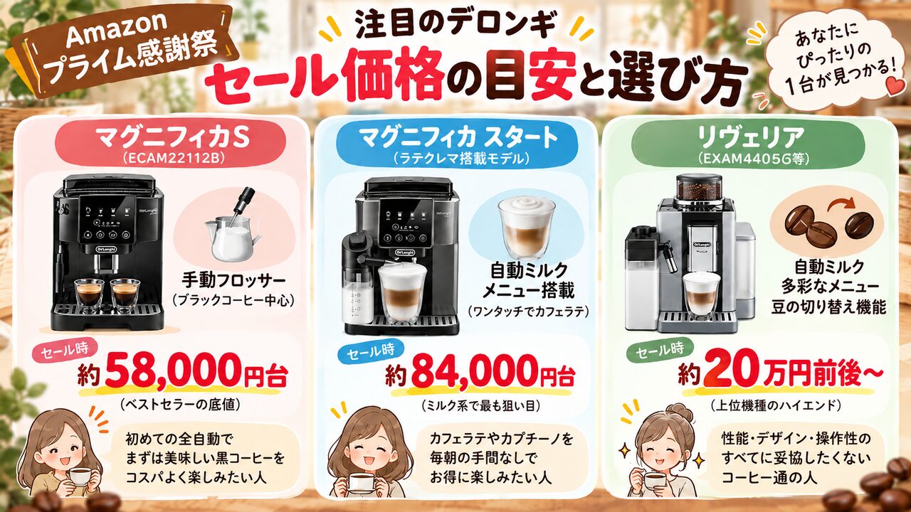 【失敗ゼロの選び方】Amazonプライム感謝祭で買うべきおすすめのデロンギコーヒーメーカー比較