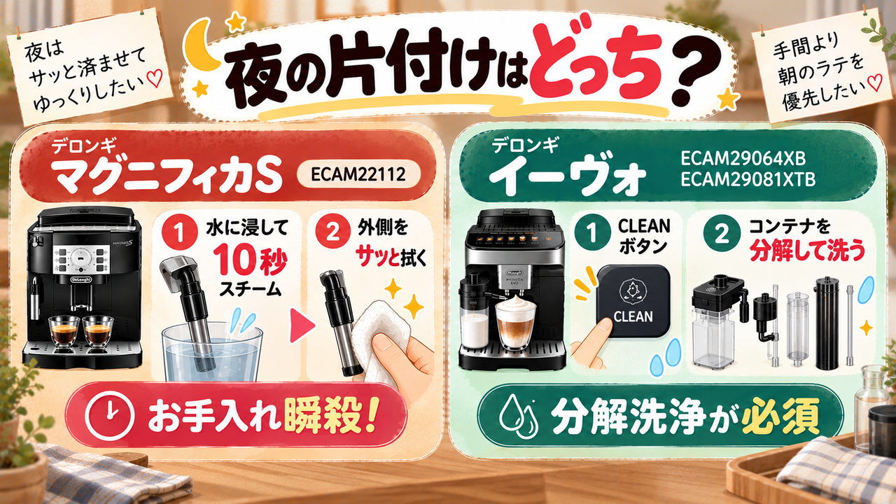 夜の片付け：パーツ洗いがほぼないマグニフィカSが楽