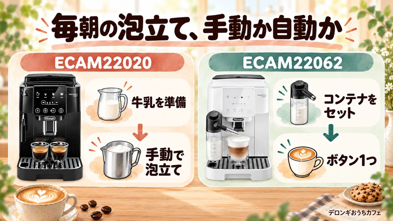 手動フロッサーとラテクレマで分かれる毎朝の抽出動線