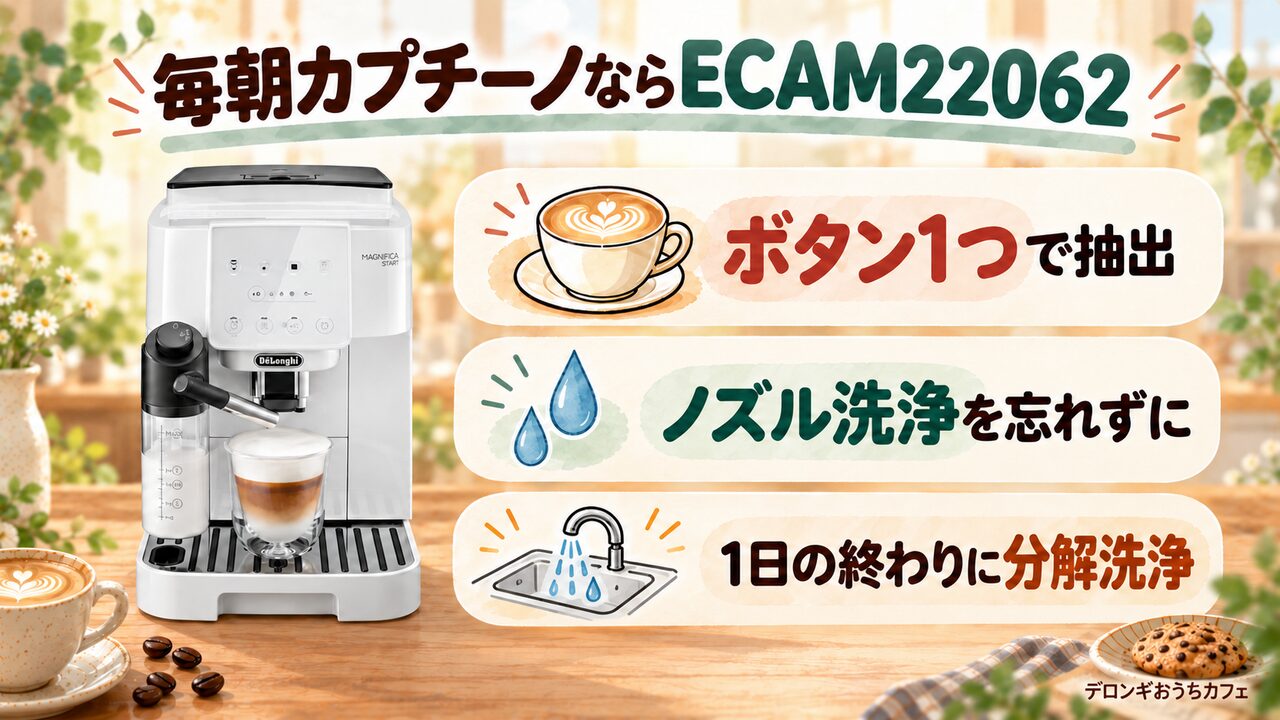 ECAM22062が合う人：毎朝のカプチーノとコンテナの手入れを両立