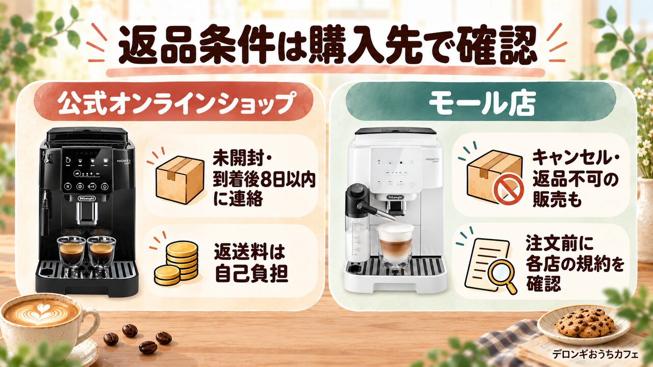 公式直販とモール店で異なる返品条件