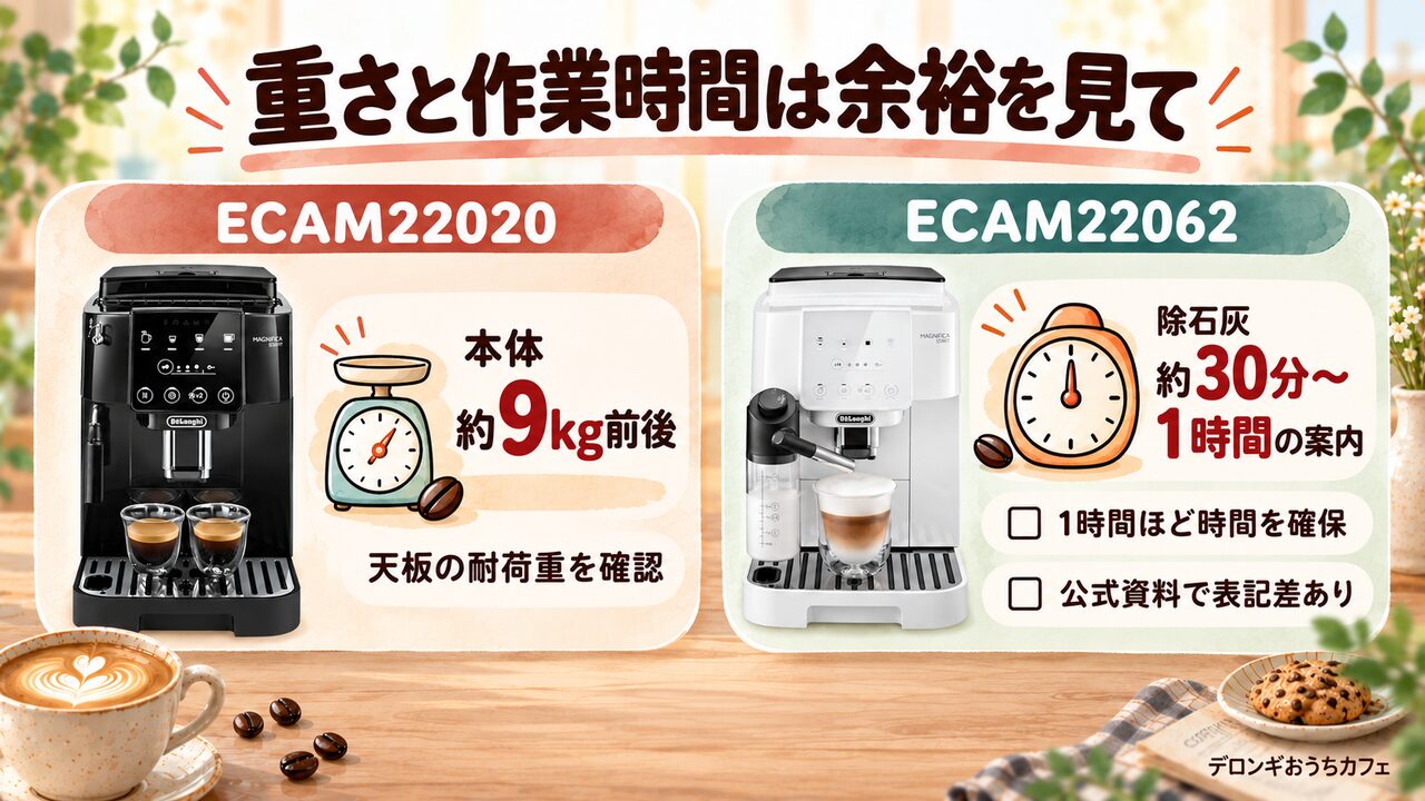 本体の重量と除石灰時間（30分vs1時間）の実態
