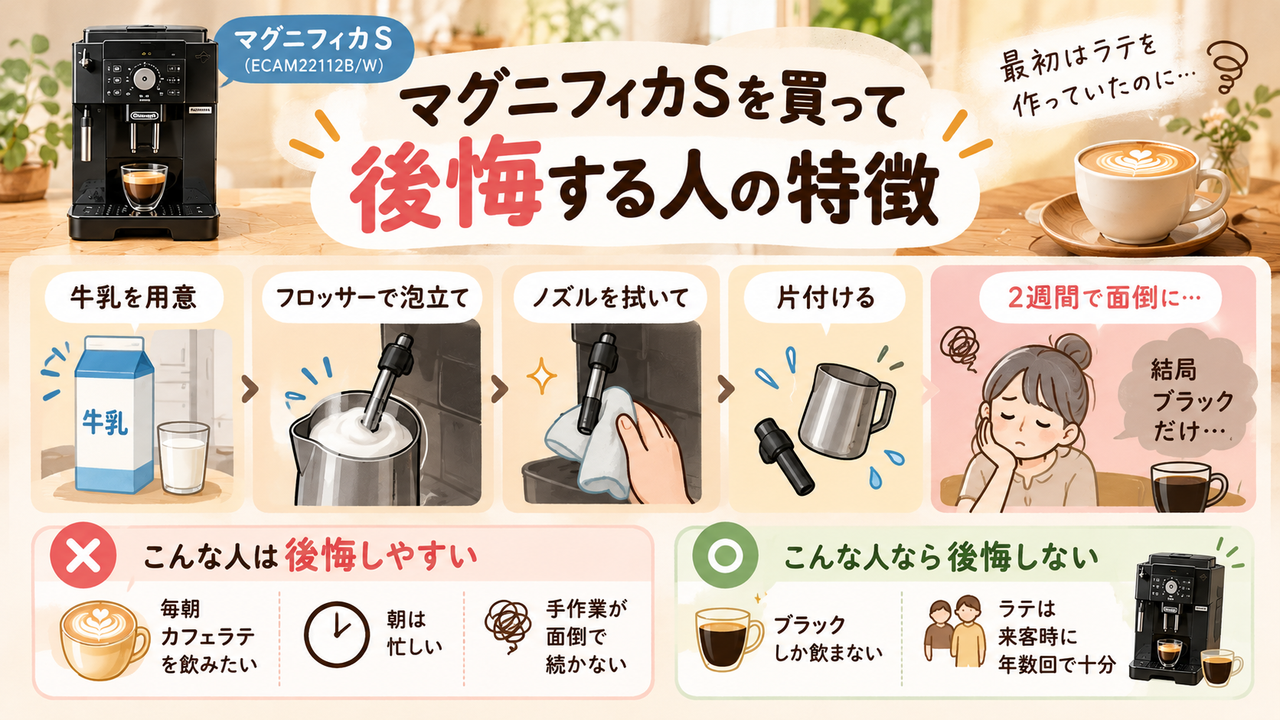 マグニフィカS：手動の泡立てが面倒でブラック専用になる人