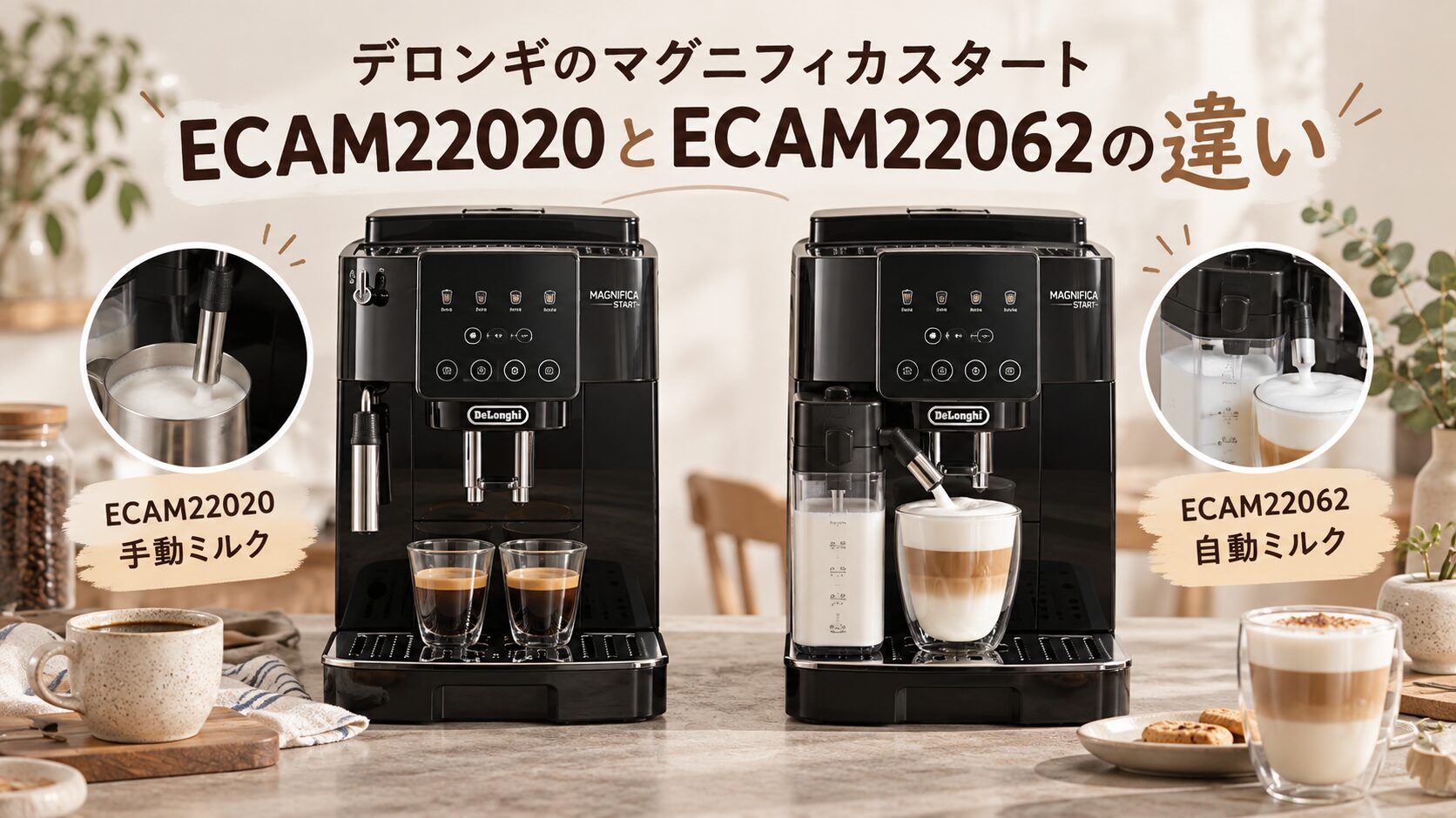 デロンギのマグニフィカスタートECAM22020とECAM22062の違い｜どっちを選ぶべき？