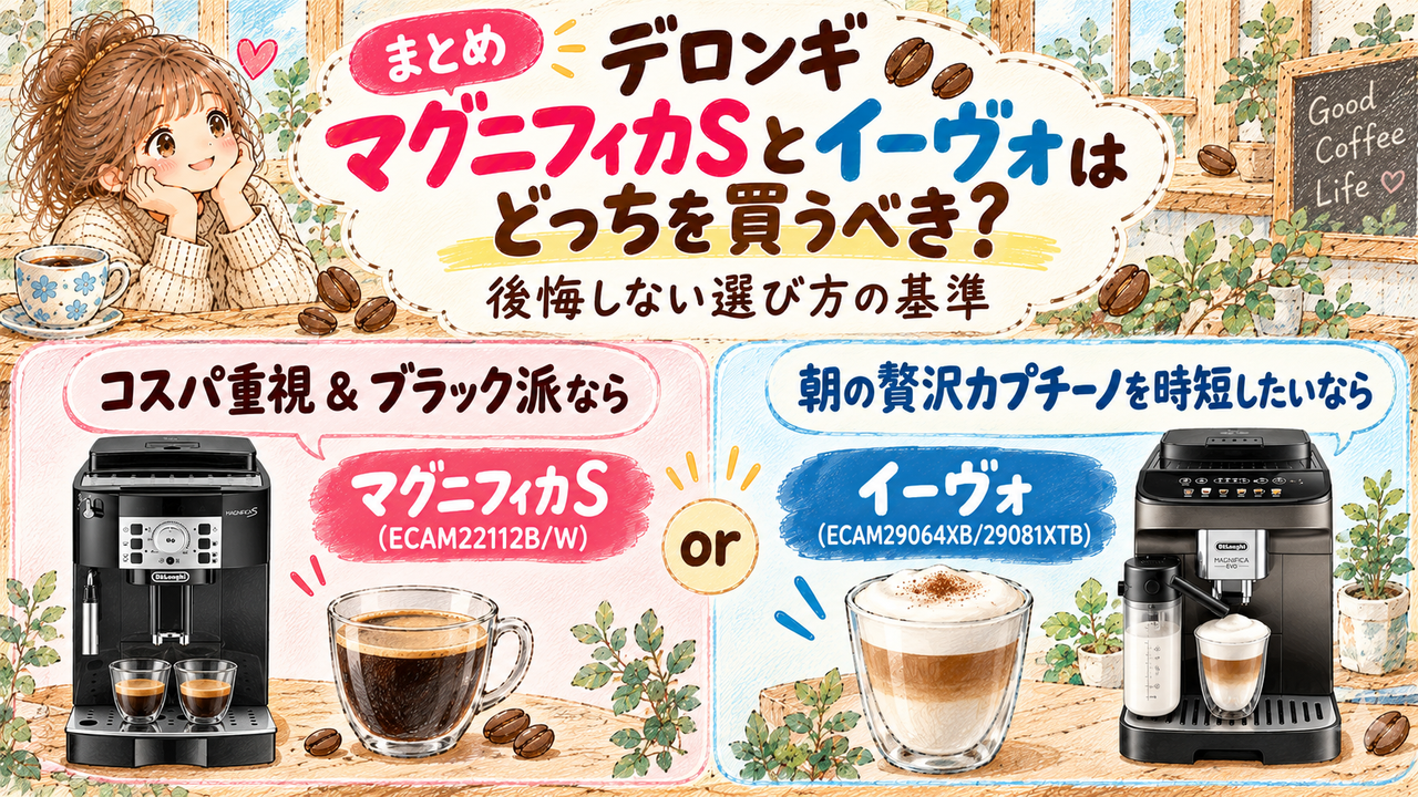 まとめ：デロンギマグニフィカSとイーヴォはどっちを買うべき？後悔しない選び方の基準