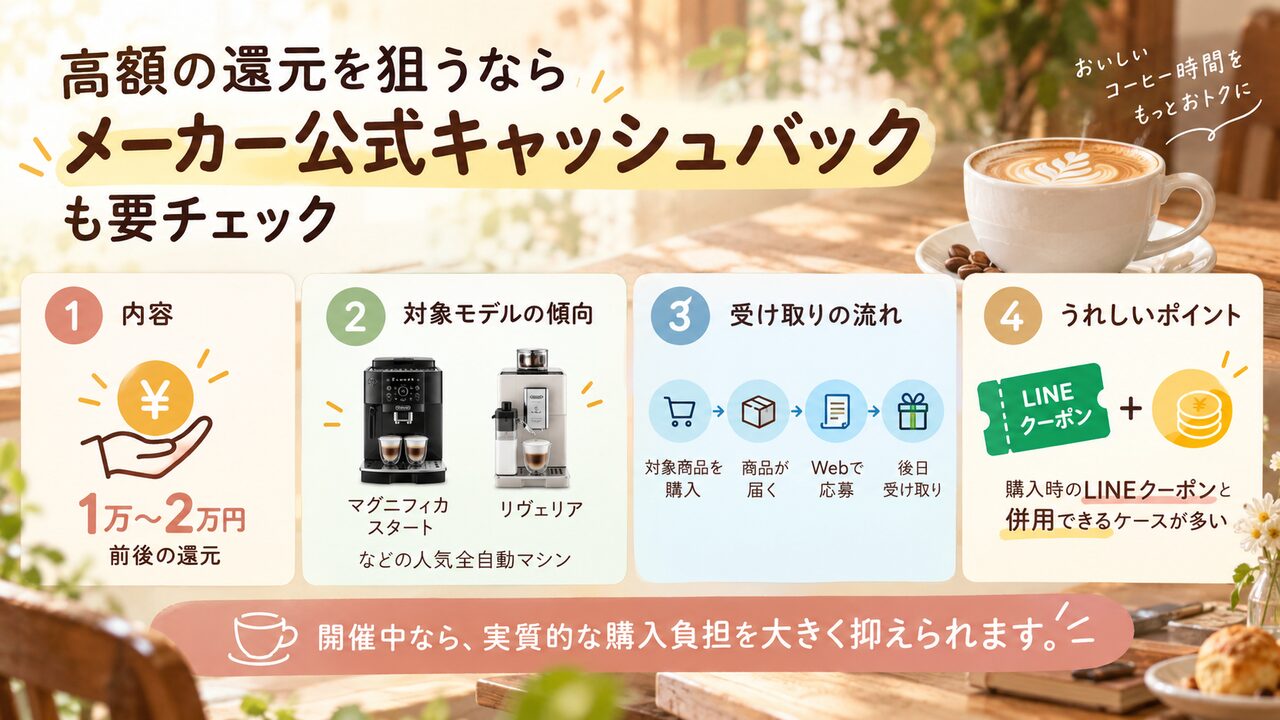 高額の還元を狙うなら「メーカー公式キャッシュバック」も要チェック