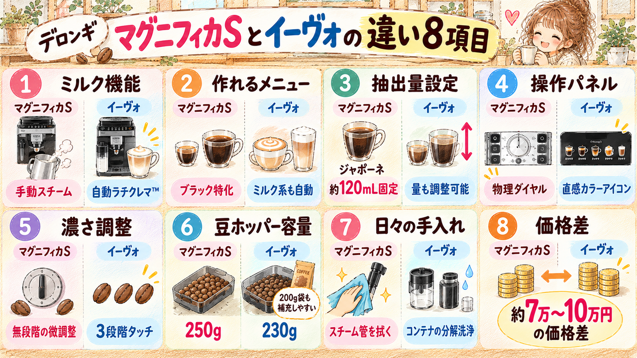デロンギマグニフィカSとイーヴォの決定的な違い8項目を徹底比較！