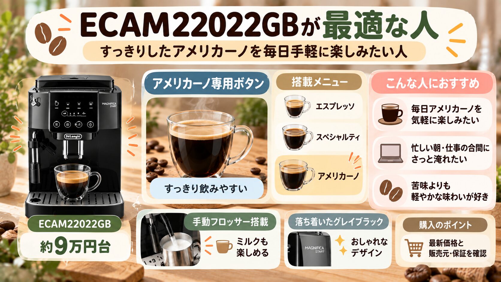 ECAM22022GBが最適な人：すっきりしたアメリカーノを毎日手軽に楽しみたい人