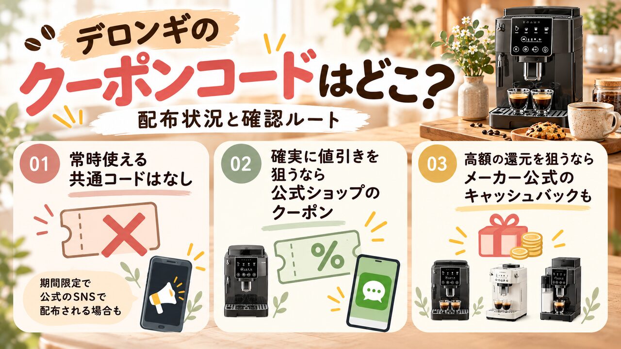 デロンギのクーポンコードはどこ？配布状況と確認ルート