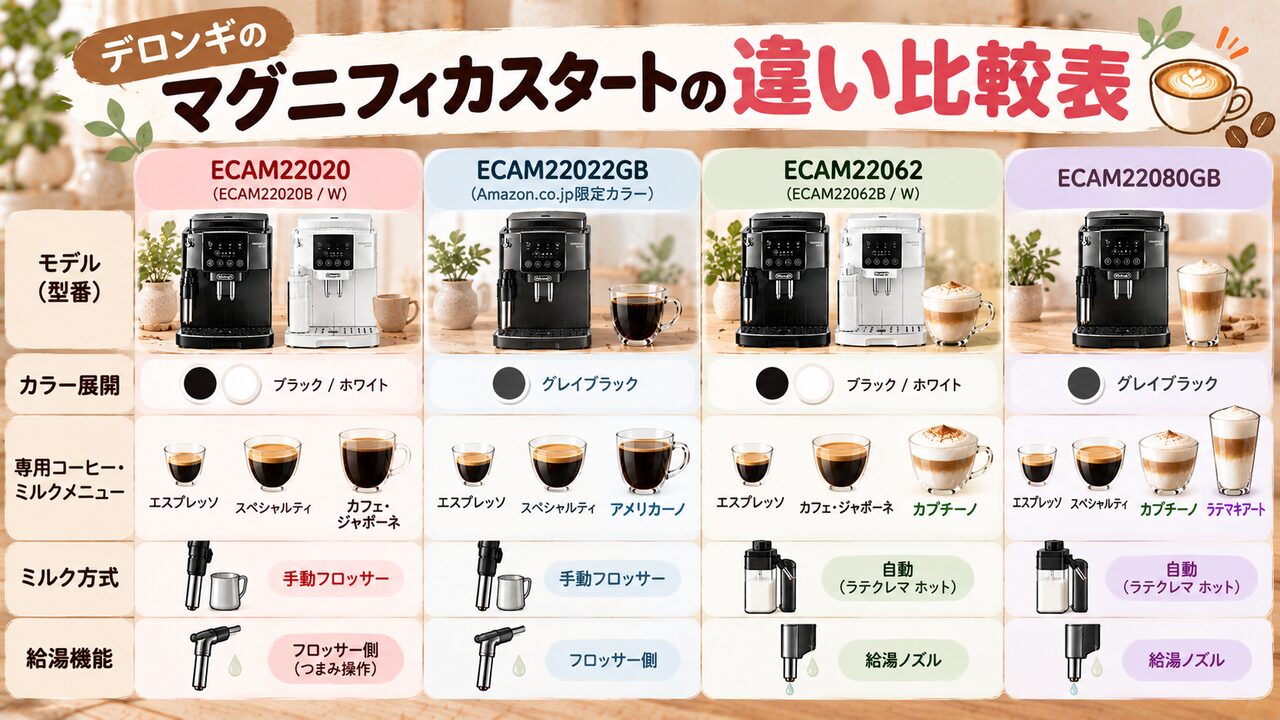 まずは実質4モデル（全6型番）の主要なスペックと違い